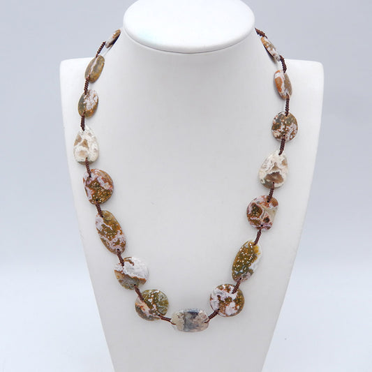 Colliers de pierres précieuses à 1 brin, colliers de pierres précieuses rondes en jaspe océanique, collier réglable