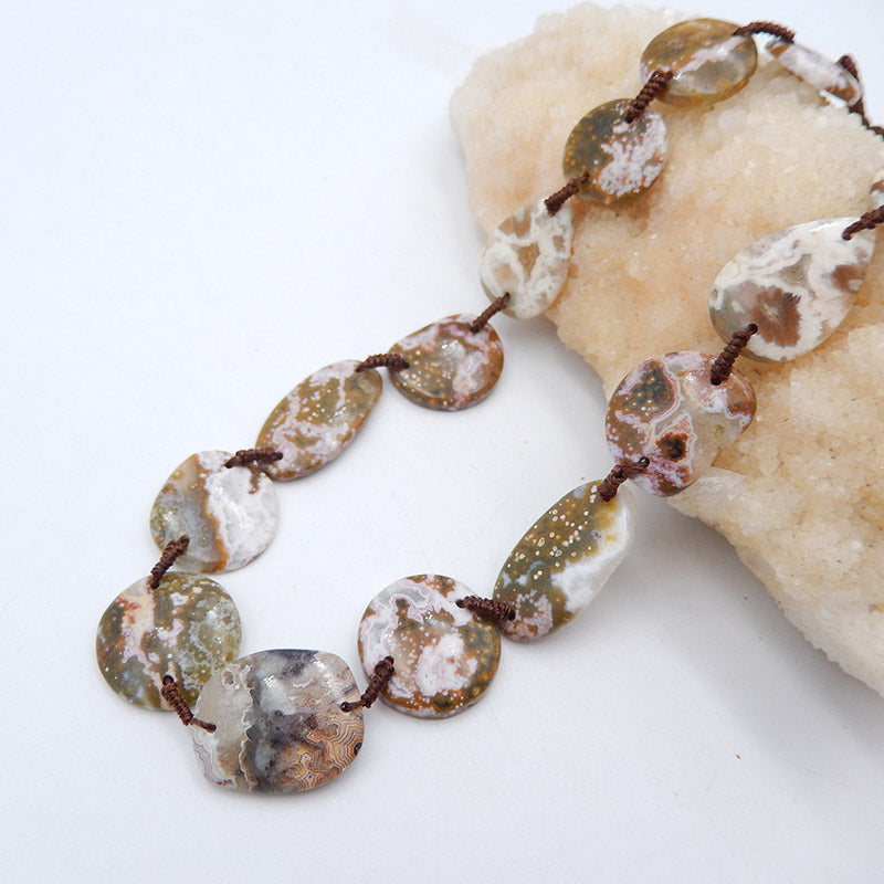 1 Strand Gemstone Necklaces, Round Ocean Jasper Gemstone Necklaces, Adjustable Necklace