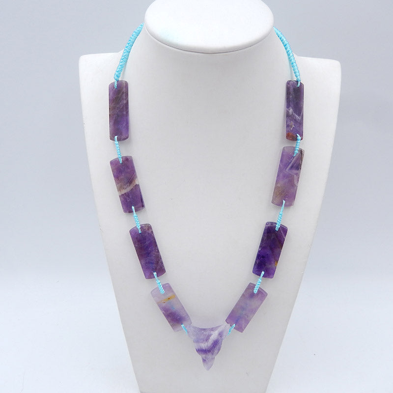 手工紫水晶雕刻狼头和 8 件紫水晶吊坠组合，珠宝项链，可调节项链