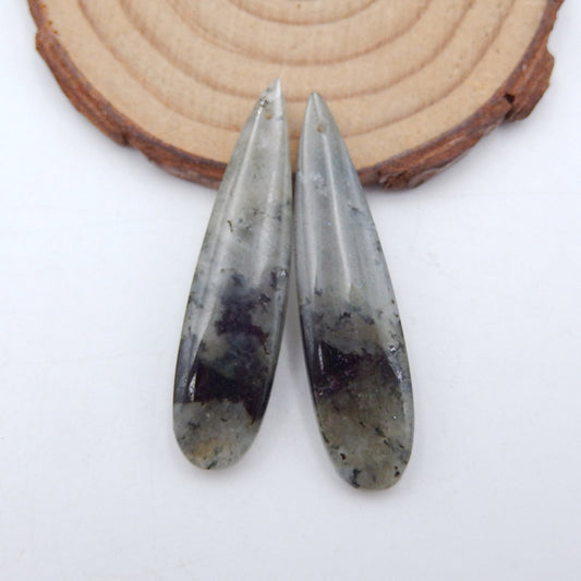 Perles de boucles d'oreilles en pierres précieuses de labradorite naturelle, 43x10x5 mm, 8,5 g
