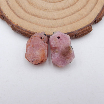 天然红宝石耳环一对，用于制作耳环的石头，17x11x5mm，5.4g