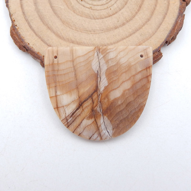 Natural Wood Fossil Pendant Bead 30x35x3mm, 6.9g
