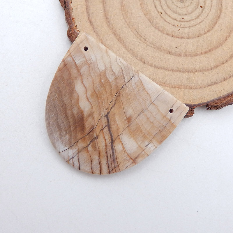 Natural Wood Fossil Pendant Bead 30x35x3mm, 6.9g