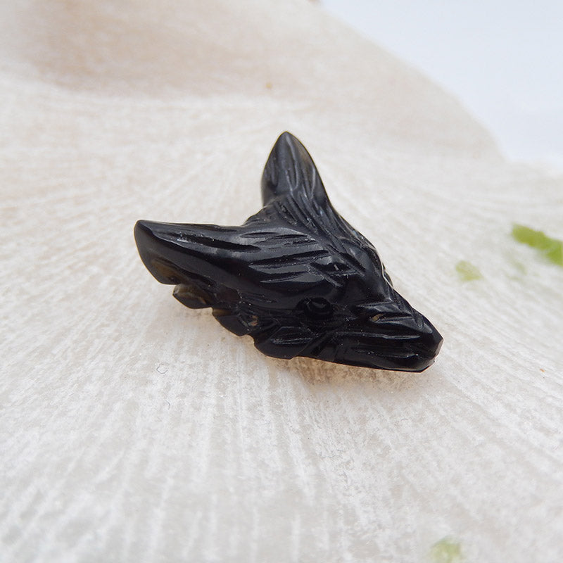 Natural Obsidian Carved wolf head Pendant Bead 21x16x8mm, 2.6g