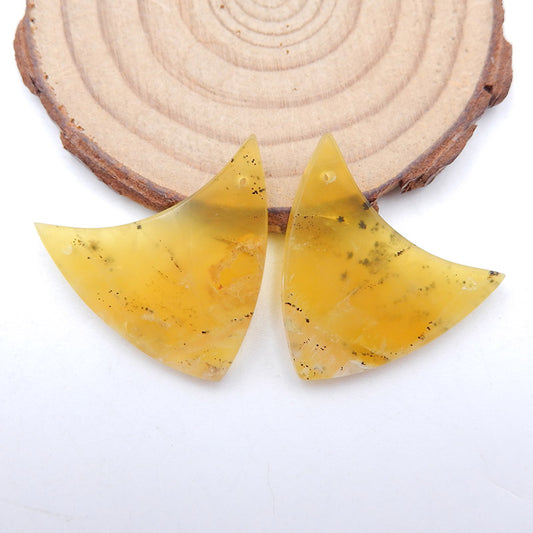 Natural Yellow Jade Earring Beads 25x29x3mm, 5.3g