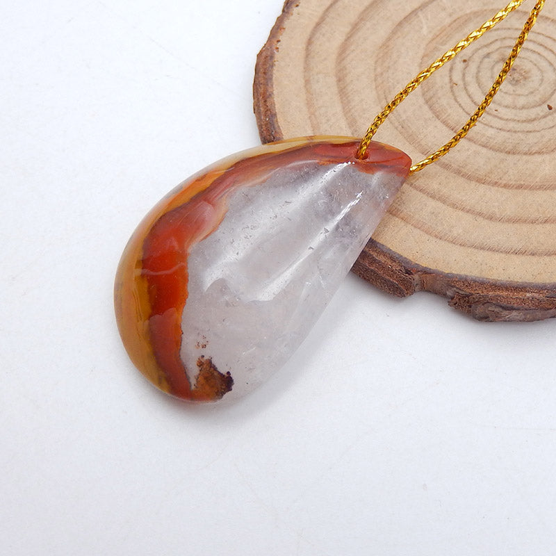Natural Warring States Red Agate Pendant Bead 38x25x8mm, 12.2g
