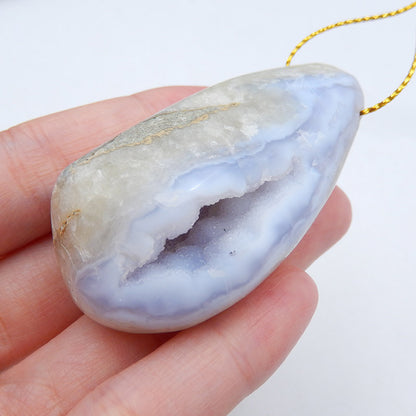 Natural Blue Lace Agate Pendant Bead 50x30x22mm, 52.1g