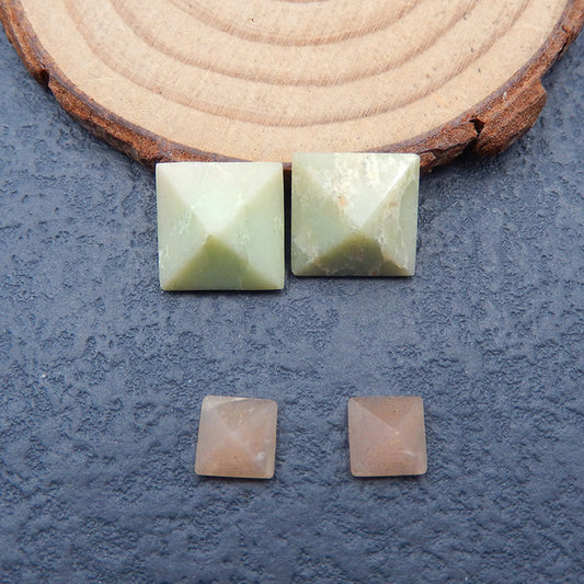 2 Pairs Amazonite and Heliolite Sunstone Cabochons 12x7mm, 7x4mm, 3.2g