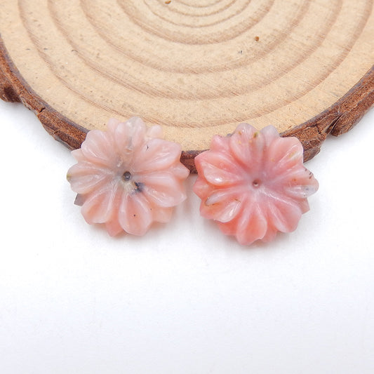 雕刻粉红色蛋白石宝石花朵耳环石一对，16X4 毫米，2.3 克