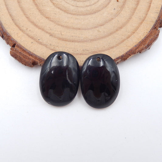 Paire de boucles d'oreilles ovales en pierres précieuses d'obsidienne naturelle, 18 x 13 x 4 mm, 3,2 g