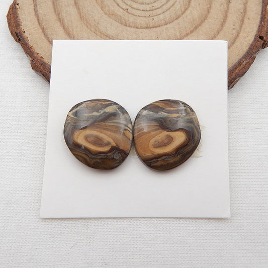 Paire de cabochons Us Biggs Jasper Gemstone, 15 x 15 x 3 mm, 3 g