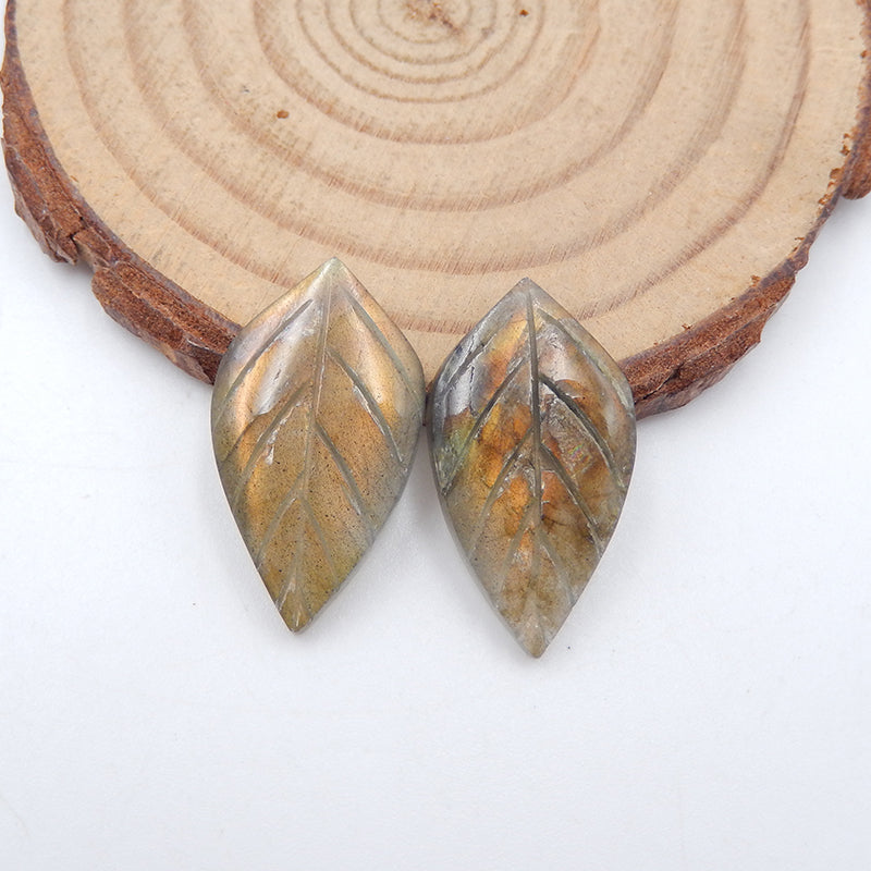 Natural Labradorite Carved leaf Cabochons Paired 24x13x4mm, 3.8g