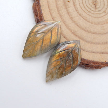 Natural Labradorite Carved leaf Cabochons Paired 24x13x4mm, 3.8g