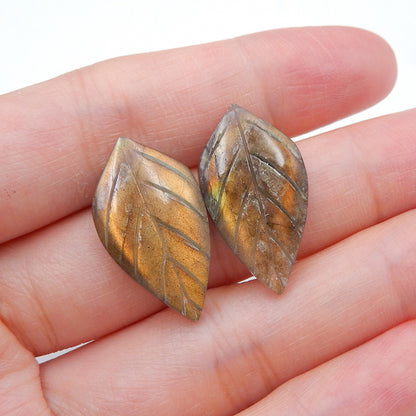 Natural Labradorite Carved leaf Cabochons Paired 24x13x4mm, 3.8g