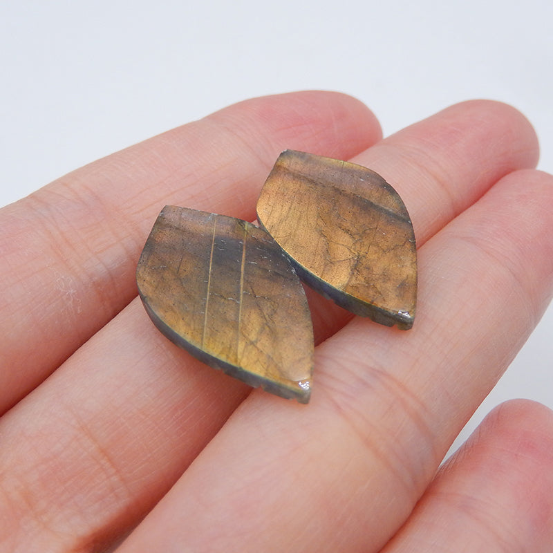Natural Labradorite Carved leaf Cabochons Paired 24x13x4mm, 3.8g