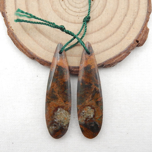 Paire de Boucles d'Oreilles Percées en Opale Verte Naturelle, 39X11X5mm, 6.64g