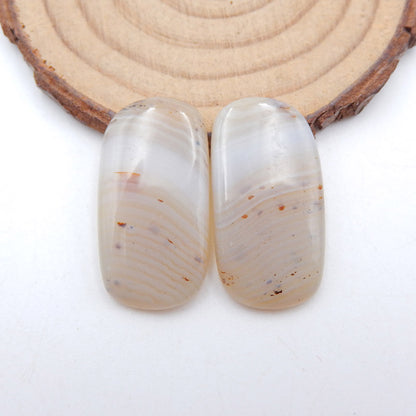 2 paires de cabochons naturels en agate à rayures, 29 x 15 x 3 mm, 6,4 g