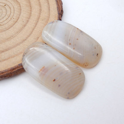 2 paires de cabochons naturels en agate à rayures, 29 x 15 x 3 mm, 6,4 g