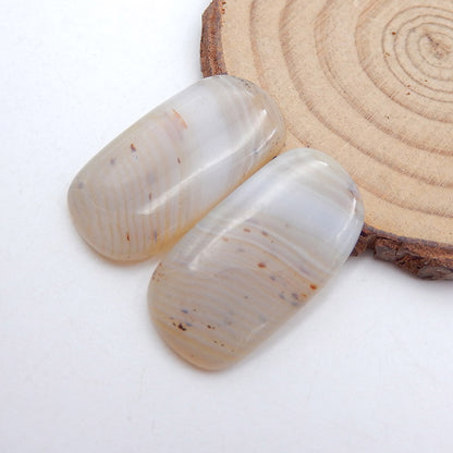 2 paires de cabochons naturels en agate à rayures, 29 x 15 x 3 mm, 6,4 g