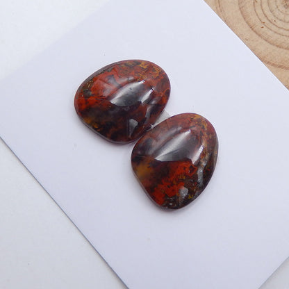 Natural Warring States Red Agate Cabochons Paired 19x17x6mm, 7.3g