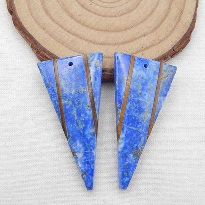 Intarsia of Lapis Lazuli and Tiger-Eye Earring Beads 40x20x4mm, 10g