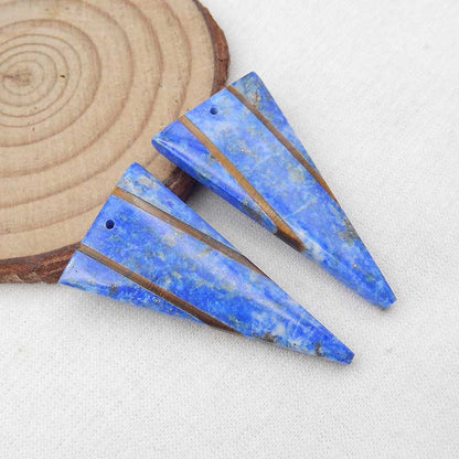 Intarsia of Lapis Lazuli and Tiger-Eye Earring Beads 40x20x4mm, 10g