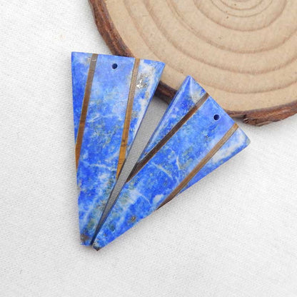 Intarsia of Lapis Lazuli and Tiger-Eye Earring Beads 40x20x4mm, 10g