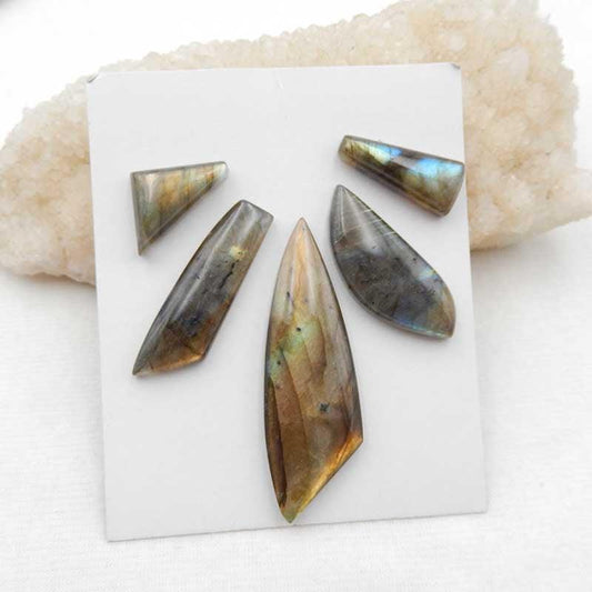 5 pcs Natural Labradorite Cabochons 58x19x6mm, 24x14x7mm, 24.8g - Gomggsale