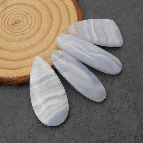 4 PCS Natural Blue Lace Agate Side-Drilled Pendant Beads 27x16x4mm, 34x17x4mm, 13.2g