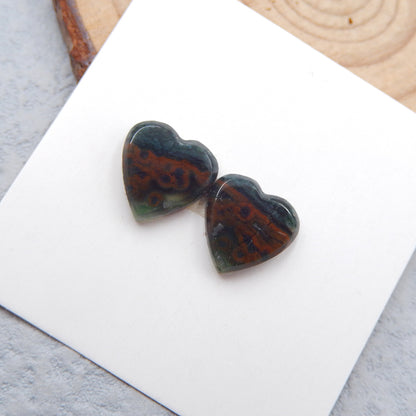 Paire de cabochons de pierres précieuses de jaspe d'océan naturel en forme de cœur, 10 x 3 mm, 1,6 g