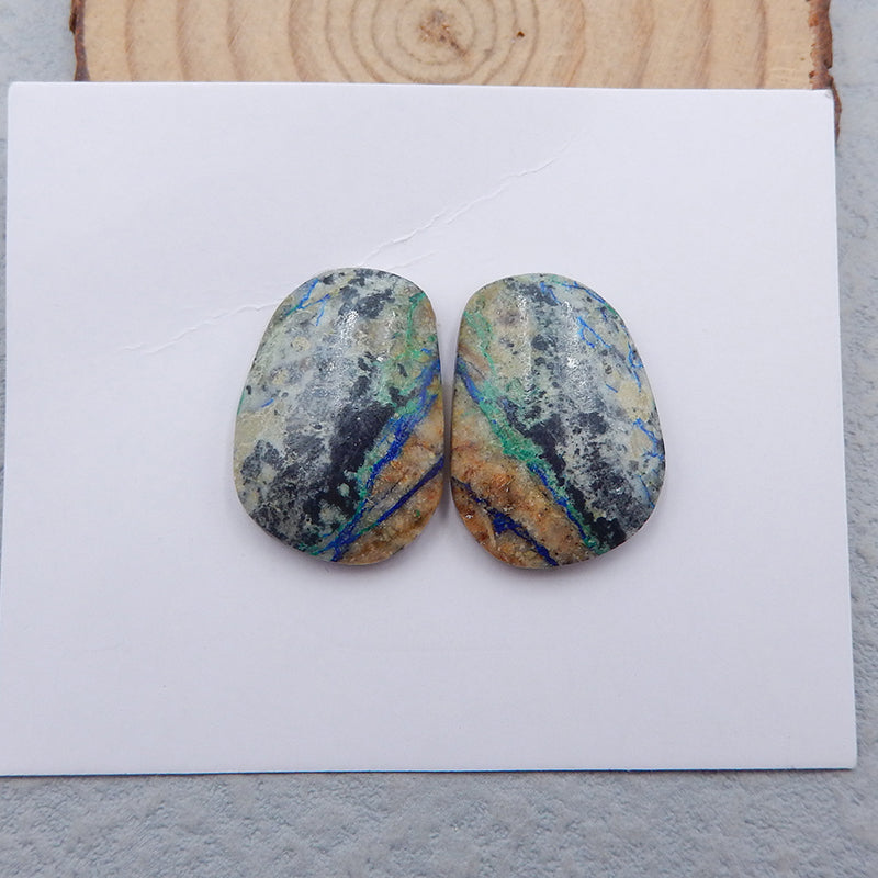 Natural Chrysocolla Cabochons Paired 23x16x4mm, 7.8g