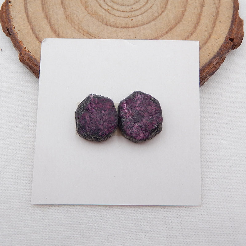 Paire de cabochons à dos plat rubis naturel, 12x10x4mm, 3g