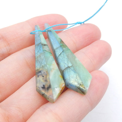 Intarsia of Chrysocolla and Labradorite Earring Beads 46x11x4mm, 6.2g
