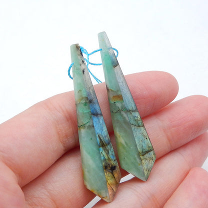 Intarsia of Chrysocolla and Labradorite Earring Beads 46x11x4mm, 6.2g