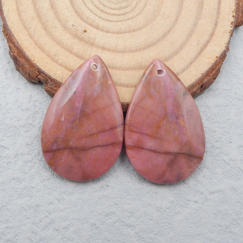 Paire de Boucles d'Oreilles Percées en Rhodonite Naturelle, 30x20x4mm, 12g