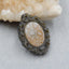 Intarsia of Obsidian and Indonesian Fossil Coral Pendant bead 39x28x6mm, 9.7g