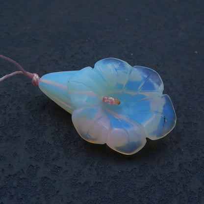 Opalite Carved flower Pendant Bead 34x21x12mm, 7.5g