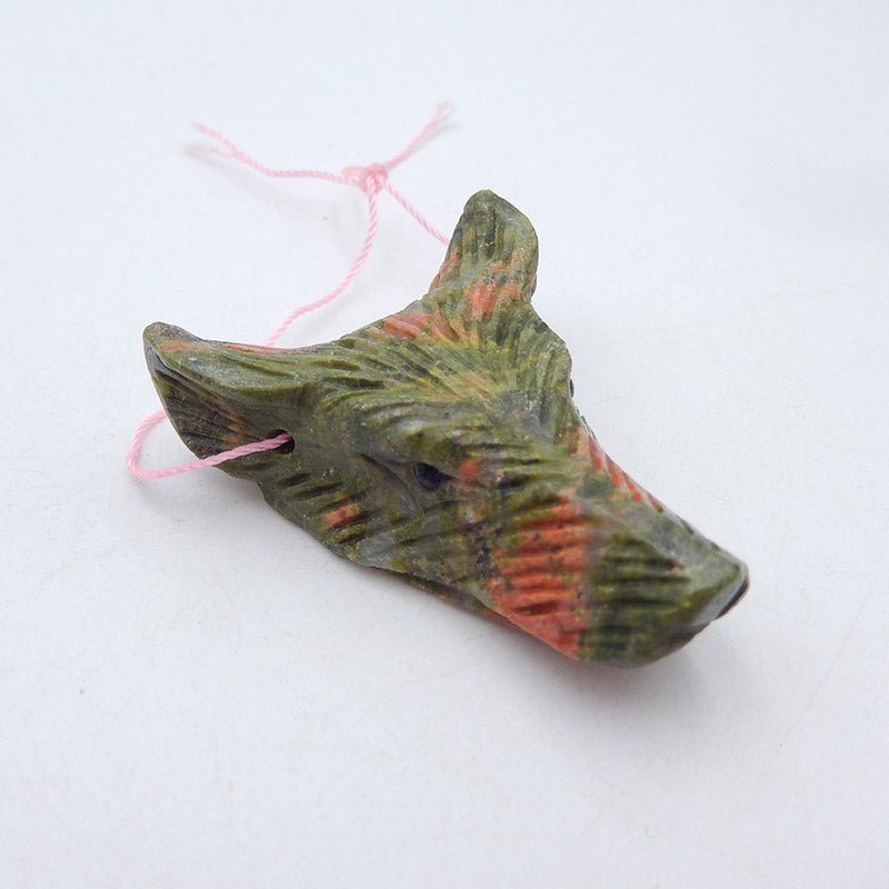 Natural Jasper Carved wolf head Pendant Bead 44x36x17mm, 28.2g