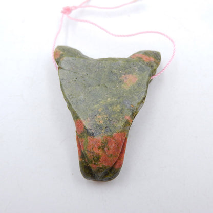 Natural Jasper Carved wolf head Pendant Bead 44x36x17mm, 28.2g