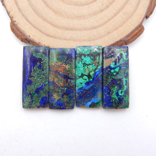 4 pcs Natural Blue Azurite Cabochons 24x10x5mm, 10.2g