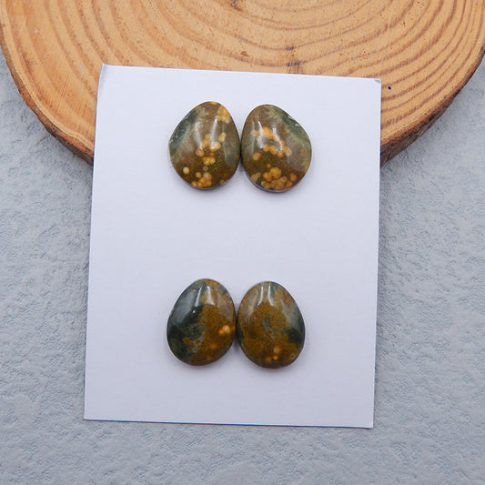 2 paires de cabochons de pierres précieuses ovales en jaspe océan naturel, 16 x 12 x 5 mm, 6,45 g