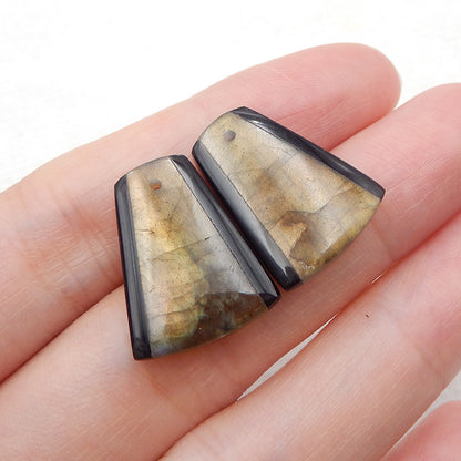 Intarsia of Labradorite and Obsidian Earring Beads 20X15X4mm, 4.4g