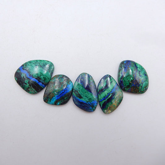 5 Pcs Natural Blue Azurite Gemstone Cabochon set, 23X20X5mm, 20X16X4mm, 15.2g