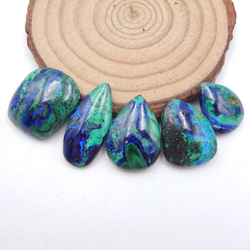 Ensemble de 5 cabochons de pierres précieuses d'azurite bleue naturelle, 20x18x6mm, 17x13x4mm, 13.8g
