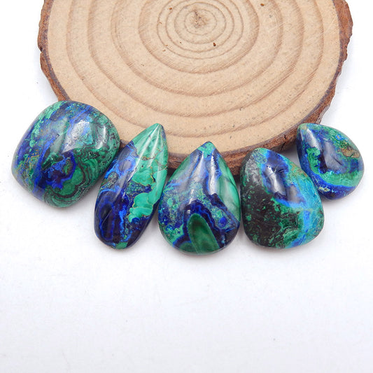 5 pcs Natural Blue Azurite Cabochons 20x18x6mm, 17x13x4mm, 13.8g