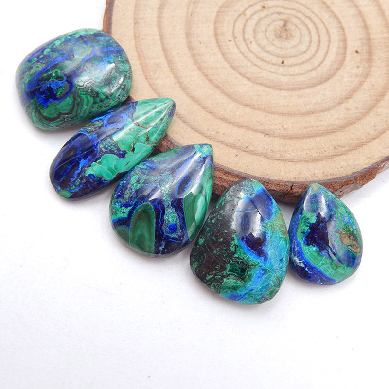 Ensemble de 5 cabochons de pierres précieuses d'azurite bleue naturelle, 20x18x6mm, 17x13x4mm, 13.8g