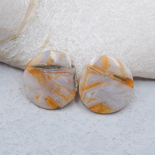 Natural Bamboo Agate Cabochons Paired 20x18x3mm, 3.6g