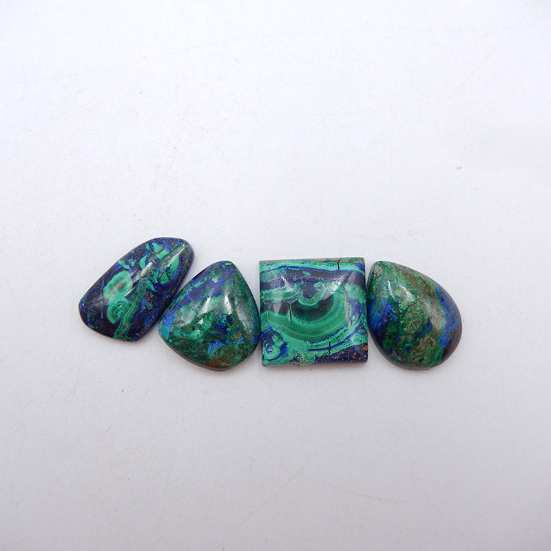 4 pcs Natural Blue Azurite Cabochons 18x18x5mm, 20x12x14mm, 14g