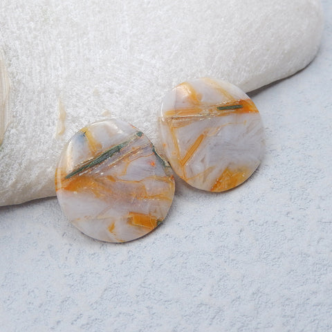 Natural Bamboo Agate Cabochons Paired 20x18x3mm, 3.6g