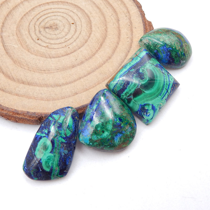 4 pcs Natural Blue Azurite Cabochons 18x18x5mm, 20x12x14mm, 14g